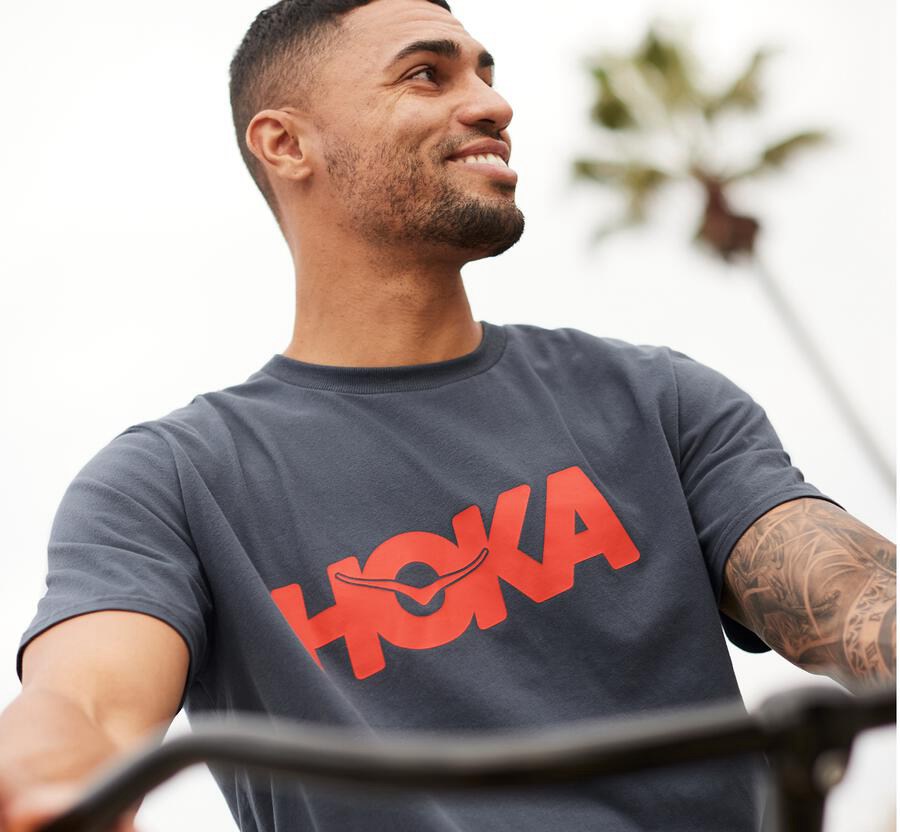 Hoka Australia One One Brand - Mens Tee Blue - TJOCI-5781